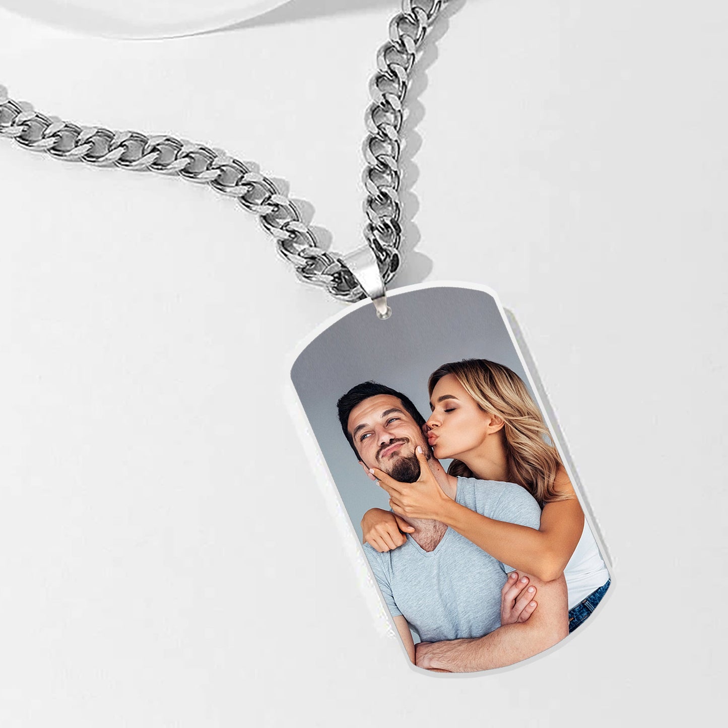 Photo Custom Engraved Dog Tag Necklace, Double-Sided Stainless Steel Pendant