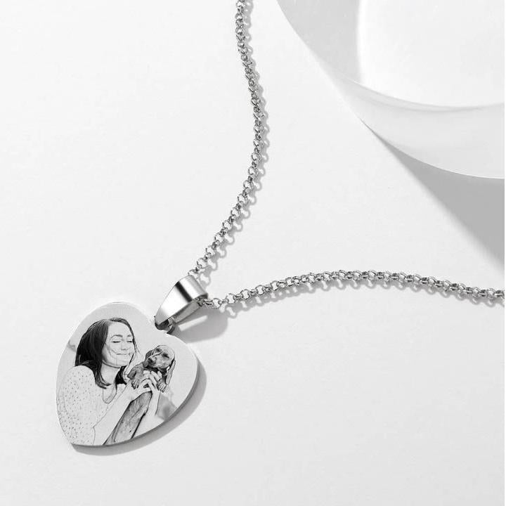 Women's Heart Photo Engraved Tag Necklace With Engraving Stainless Steel - faceonboxer