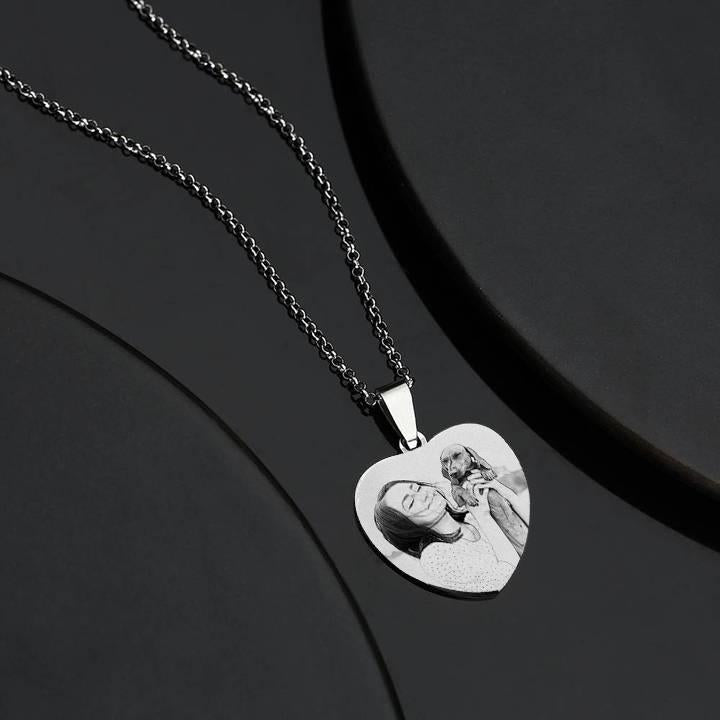 Women's Heart Photo Engraved Tag Necklace With Engraving Stainless Steel - faceonboxer