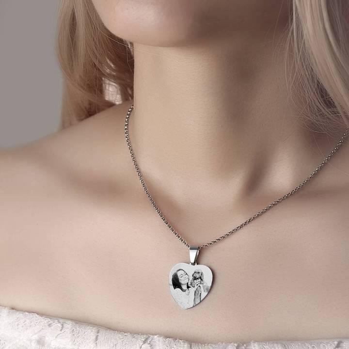 Women's Heart Photo Engraved Tag Necklace With Engraving Stainless Steel - faceonboxer