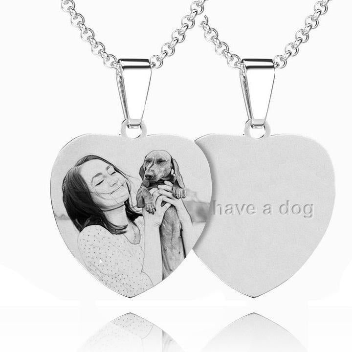 Women's Heart Photo Engraved Tag Necklace With Engraving Stainless Steel - faceonboxer