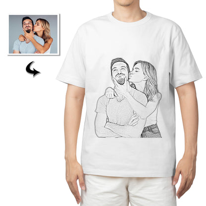 Personalized Unisex T-Shirt, Custom Cotton, Short Sleeve, Photo Sketch Design