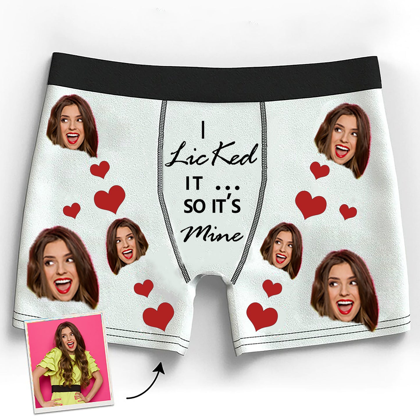 Custom Boxer with Photo Mens Underwear with Face and Heart and Texts