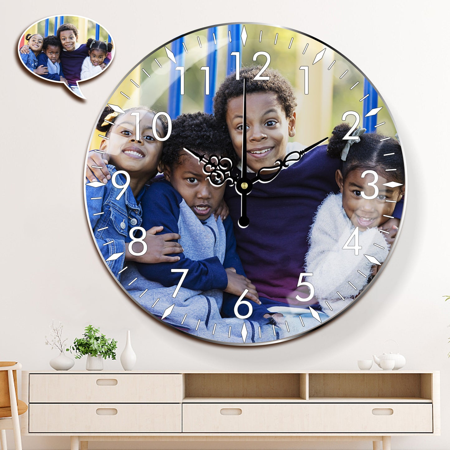 15 Inch Personalized Photo Round Wall Clock, Custom Acrylic Home Decor