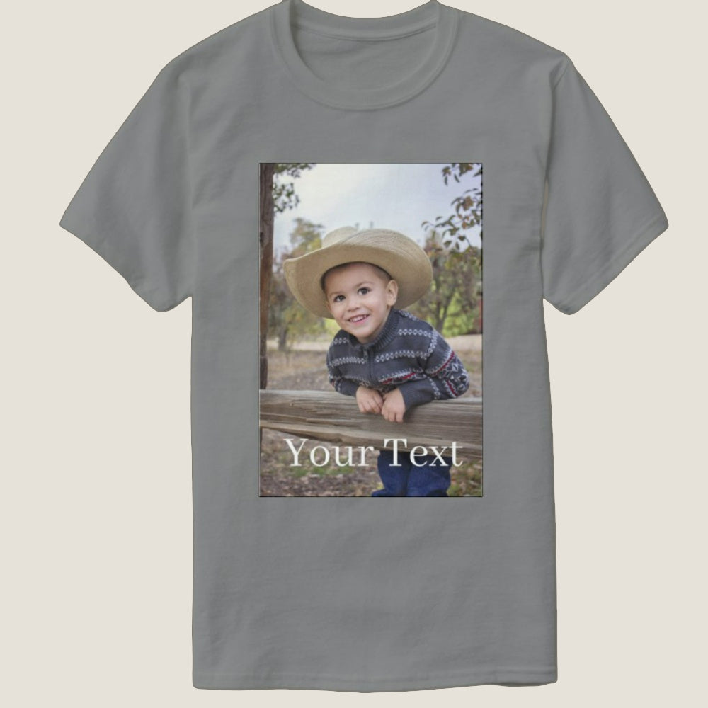 Customizable Unisex Cotton T-Shirt, Double-Sided Photo Print & Text