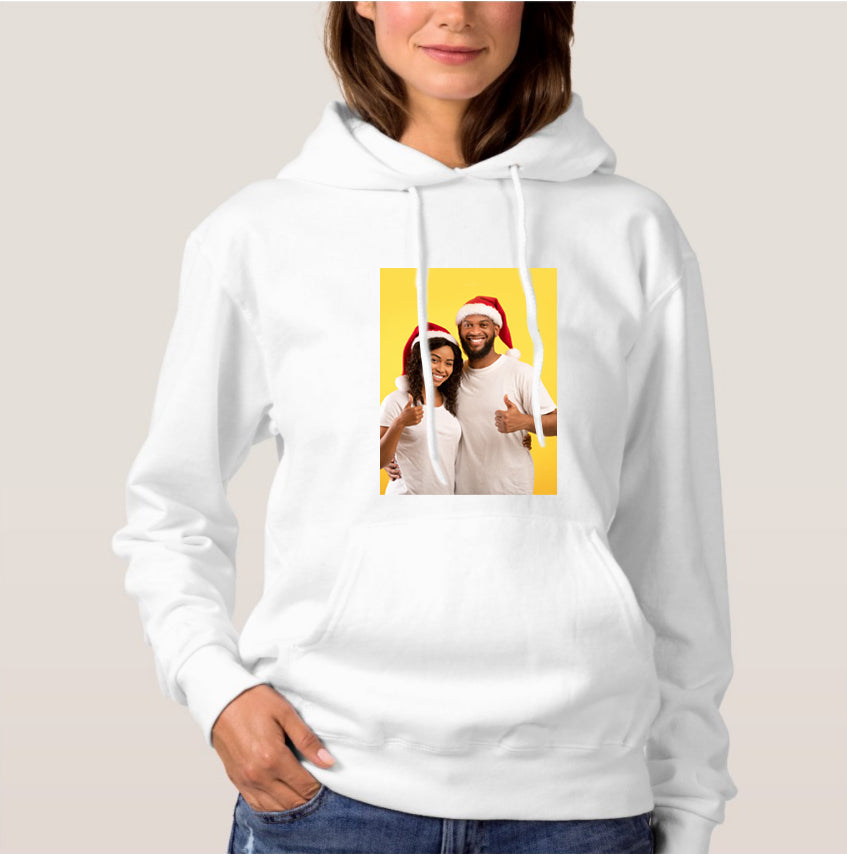 Double Side Print Essential Hoodie: All-in-One Unisex White Long Sleeve Custom Photo Sweatshirt