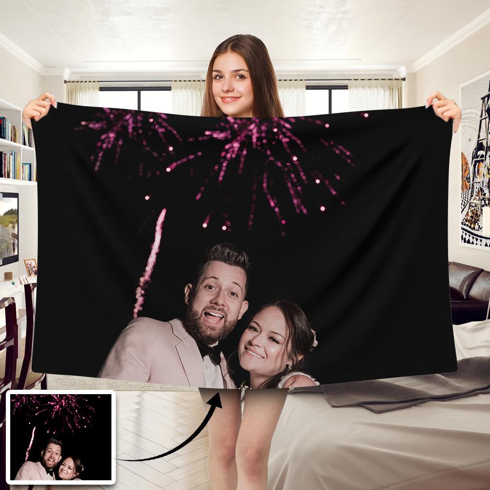 Family Love Personalized Photo Fleece Blanket - faceonboxer