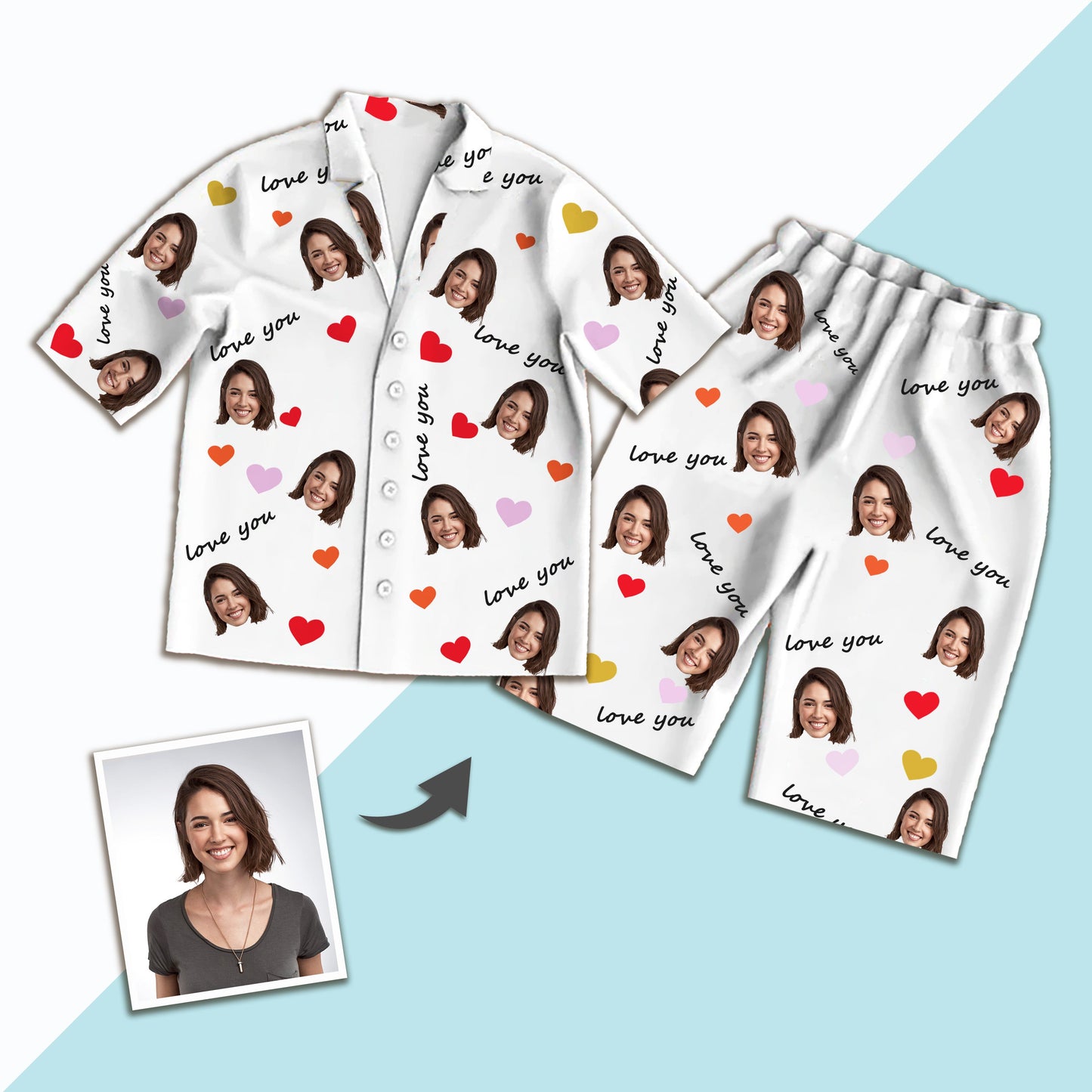 Custom Photo Short Face Pajamas, Unique Gifts Nightwear, Unisex