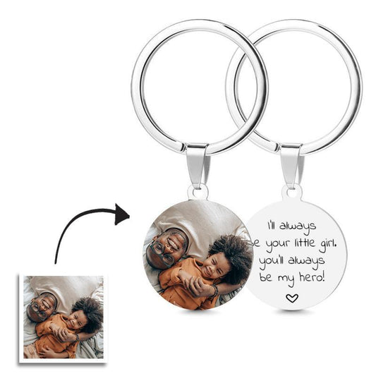 Round Tag Photo Key Chain With Engraving Stainless Steel