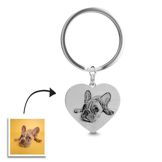 Heart Photo Engraved Tag Key Chain Stainless Steel