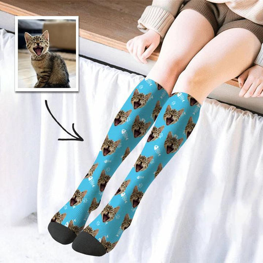 Custom Photo Knee High Socks Cat