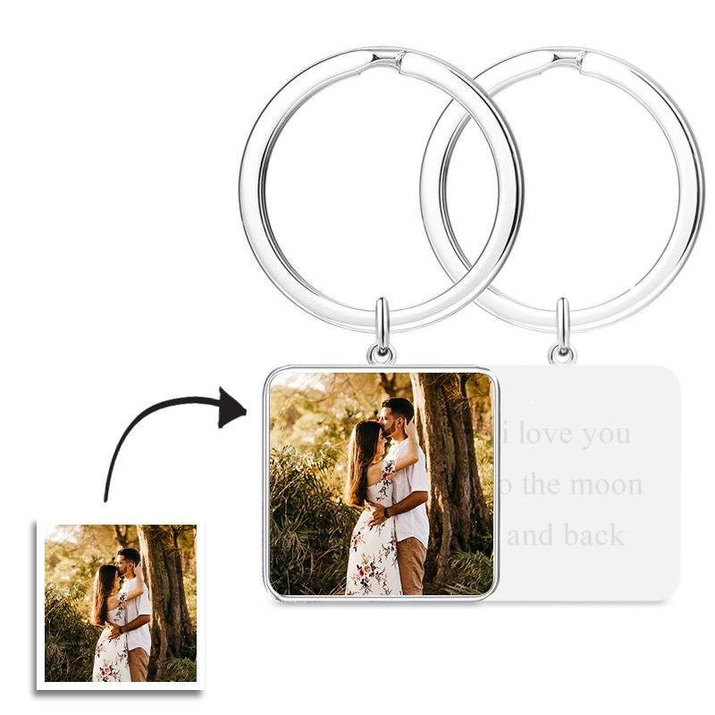 Engraved Square Tag Photo Key Chain