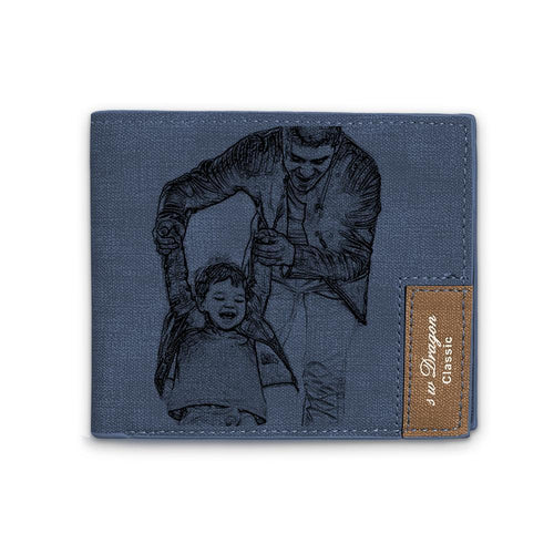 Men's Bifold Short Custom Photo Wallet Blue Leather - faceonboxer