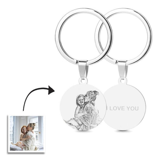 Photo Engraved Round Tag Key Chain With Engraving Stainless Steel