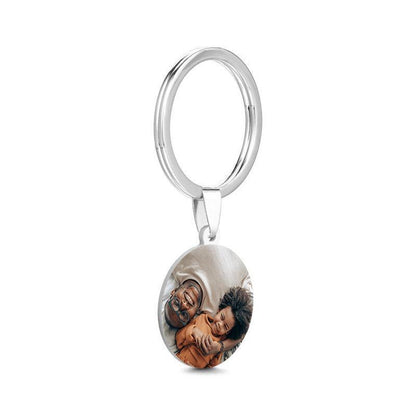 Round Tag Photo Key Chain With Engraving Stainless Steel