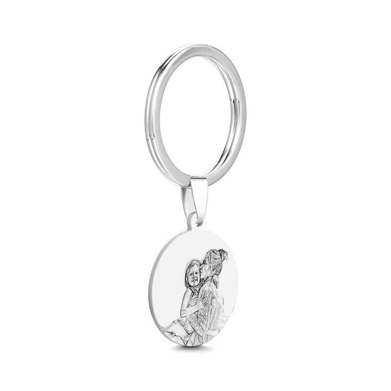 Photo Engraved Round Tag Key Chain With Engraving Stainless Steel