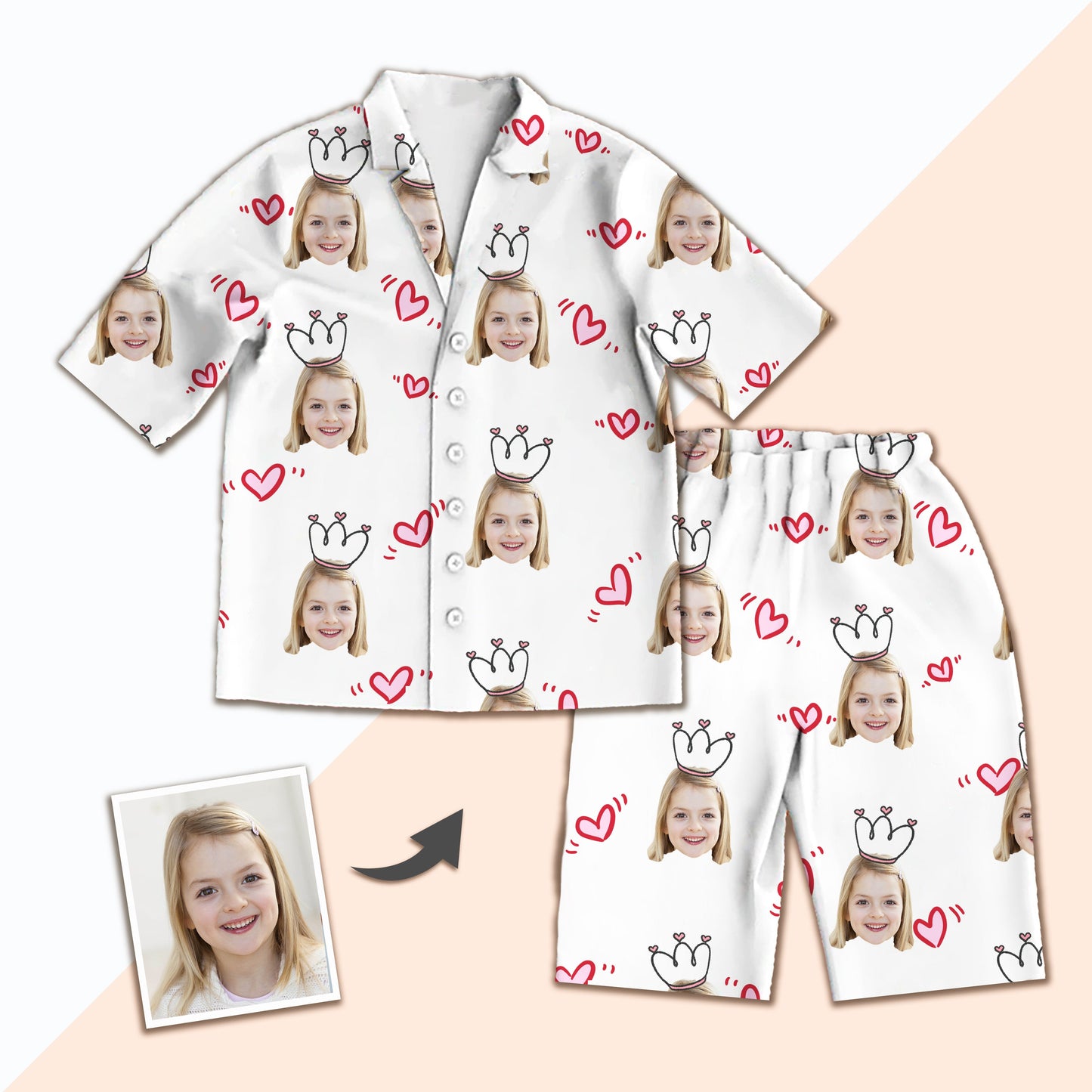 Custom Photo Short Face Pajamas, Nightwear For Girls