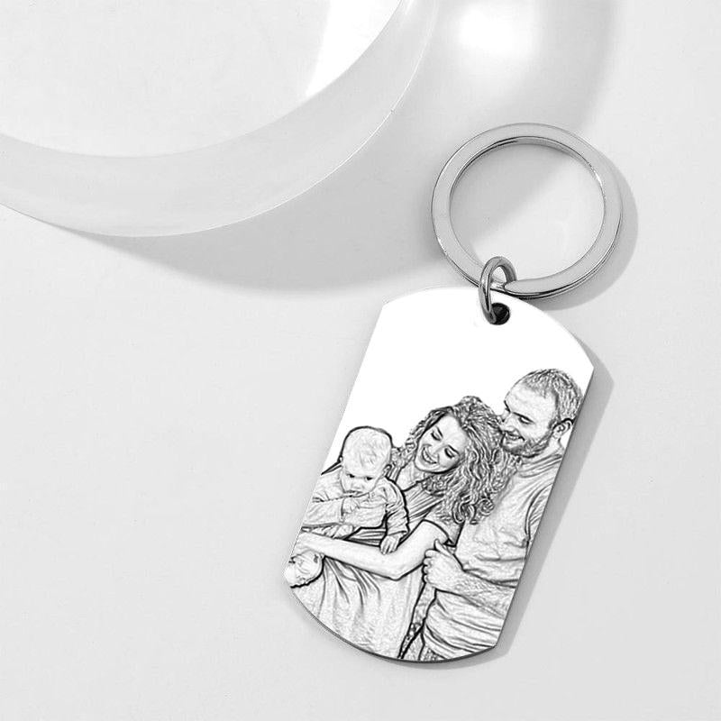 Photo Engraved Tag Key Chain With Engraving Black