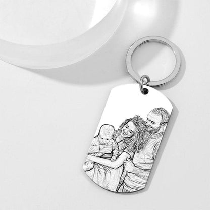 Photo Engraved Tag Key Chain With Engraving Black