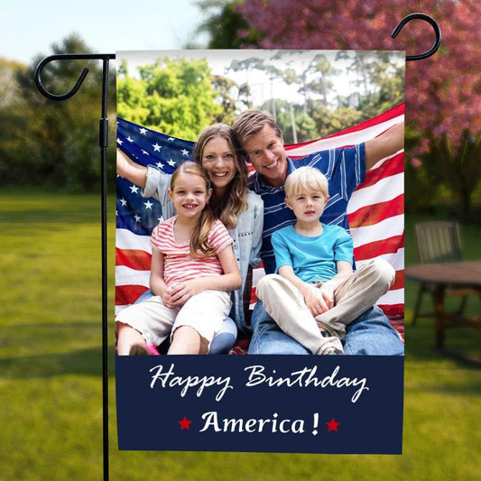 Personalized Garden Flag Happy Birthday America - faceonboxer