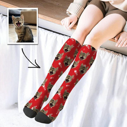 Custom Photo Knee High Socks Cat