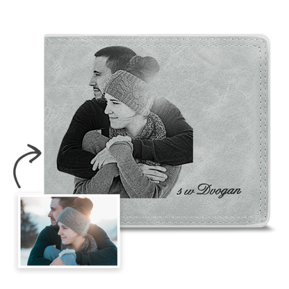 Men's Bifold Short Custom Photo Wallet Grey - faceonboxer