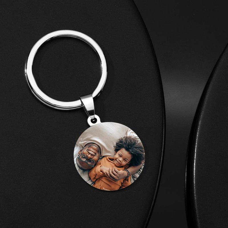 Round Tag Photo Key Chain With Engraving Stainless Steel