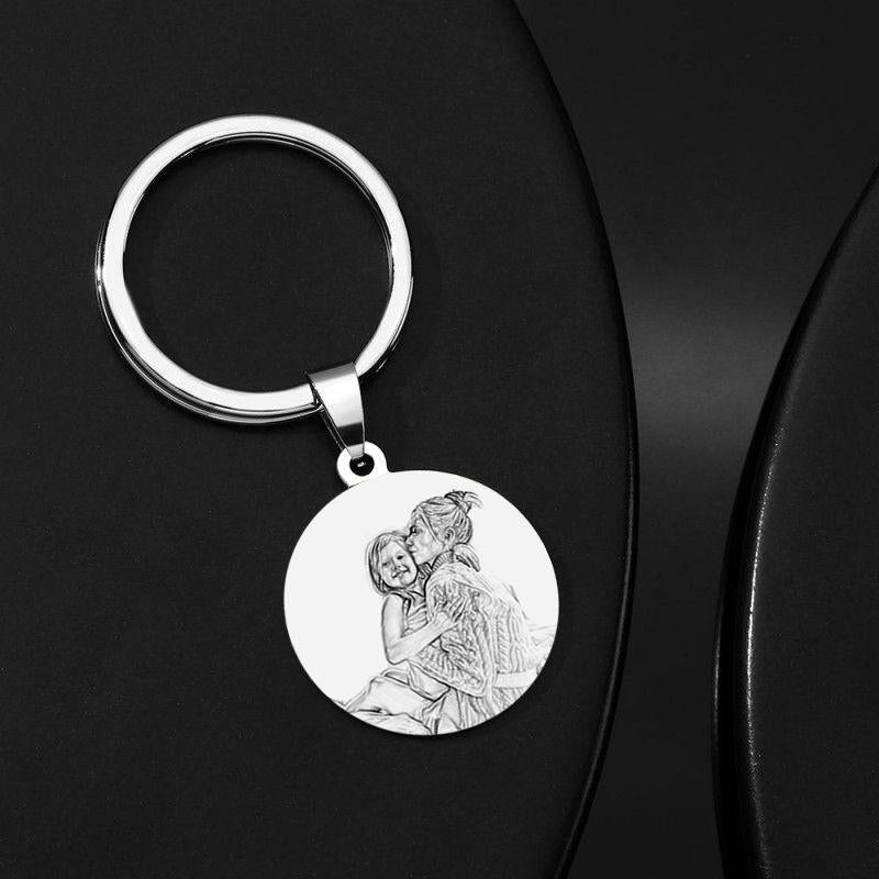 Photo Engraved Round Tag Key Chain With Engraving Stainless Steel