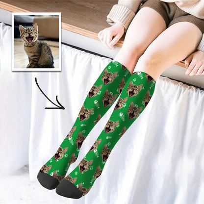 Custom Photo Knee High Socks Cat