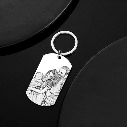 Photo Engraved Tag Key Chain With Engraving Black