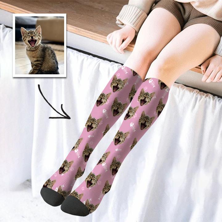 Custom Photo Knee High Socks Cat