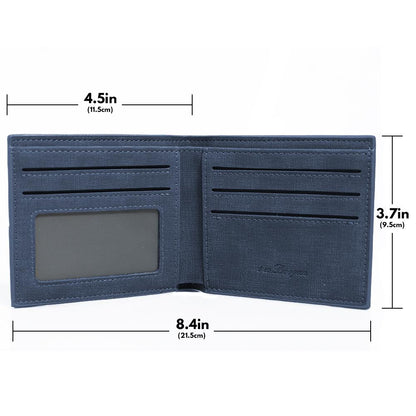Men's Bifold Short Custom Photo Wallet Blue Leather - faceonboxer