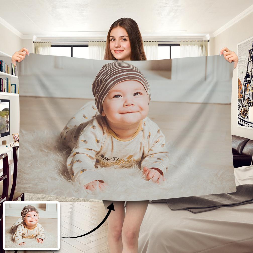 Cute Baby Personalized Fleece Photo Blanket - faceonboxer