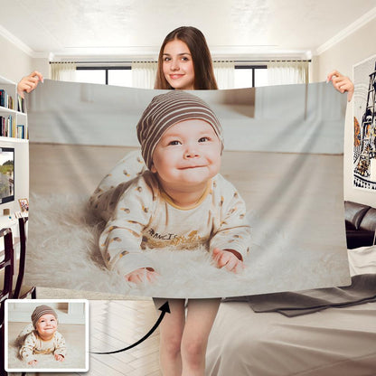 Cute Baby Personalized Fleece Photo Blanket - faceonboxer