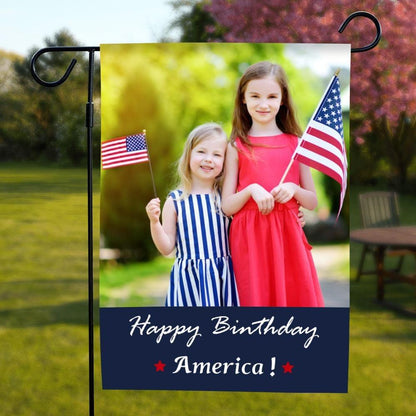 Custom Photo Personalized Outdoor Garden Flag Double Sided Printing Happy Birthday America