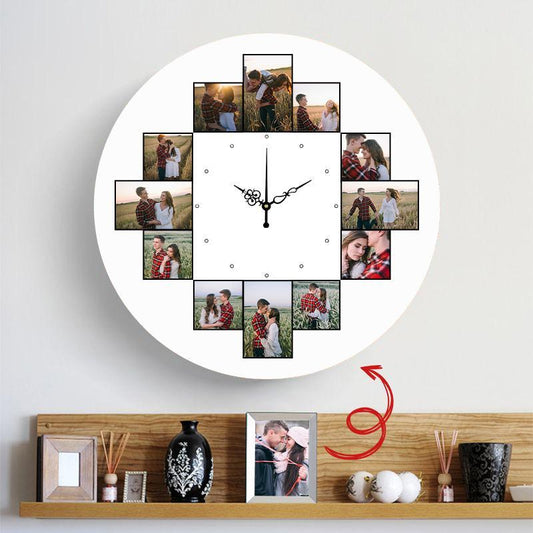 Custom Multi Photo Wall Clock White Style
