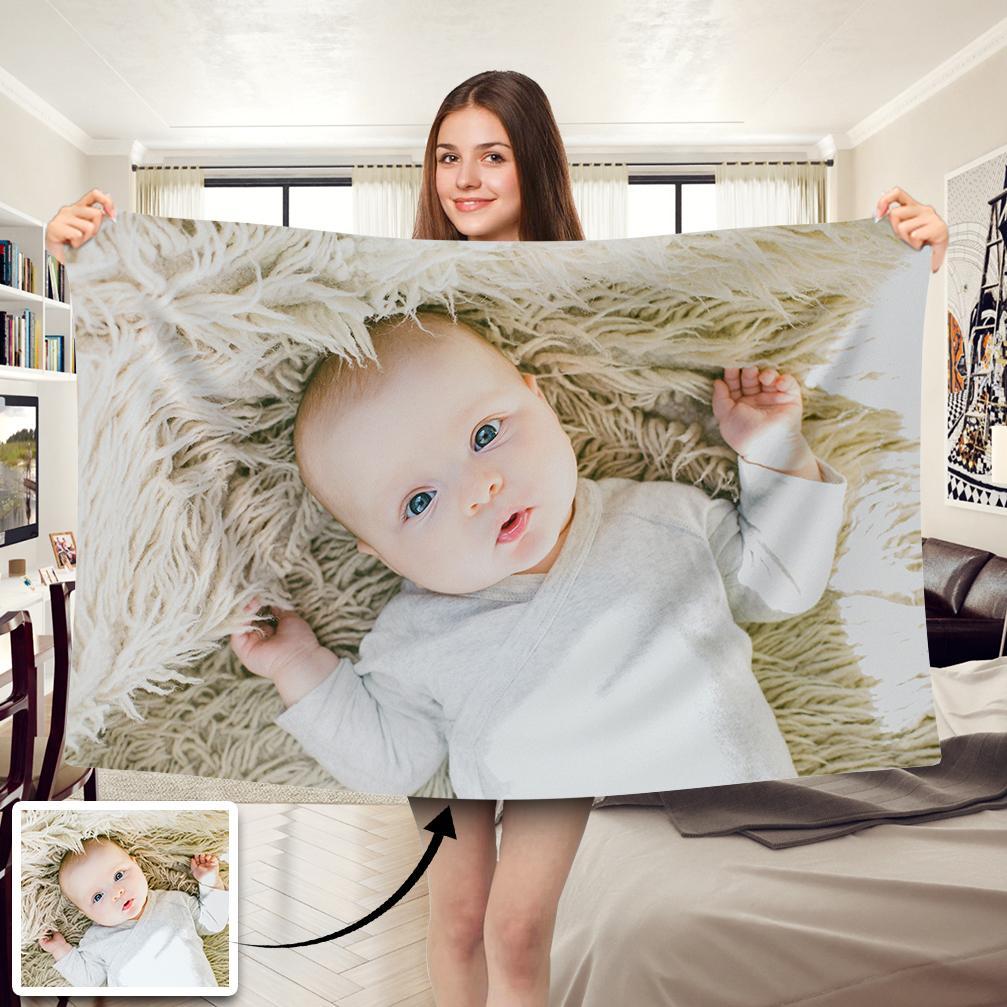 Cute Baby Personalized Fleece Photo Blanket - faceonboxer