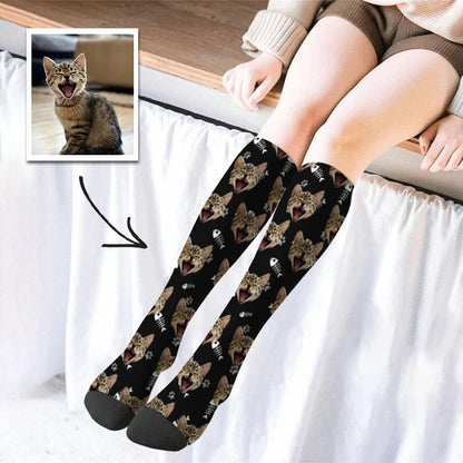 Custom Photo Knee High Socks Cat