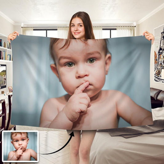 Cute Baby Personalized Fleece Photo Blanket - faceonboxer