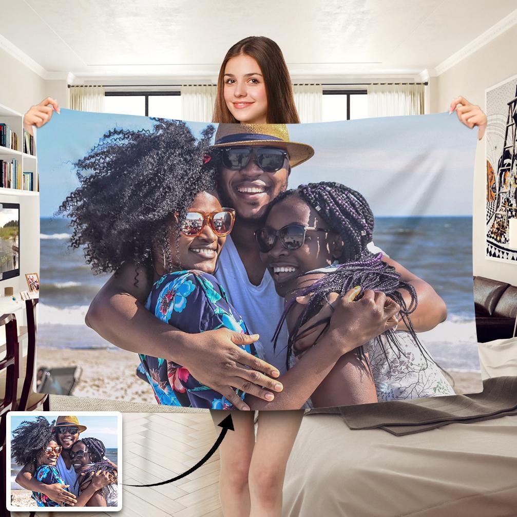 Family Love Personalized Photo Fleece Blanket - faceonboxer