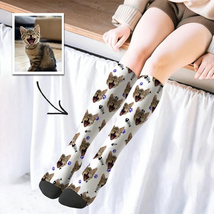 Custom Photo Knee High Socks Cat