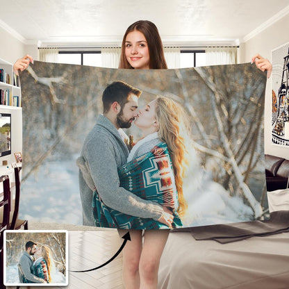 Family Love Personalized Photo Fleece Blanket - faceonboxer