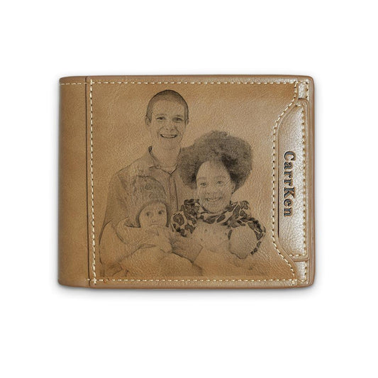 Meaningful Gifts Men's Custom Photo Wallet - Brown Leather - faceonboxer