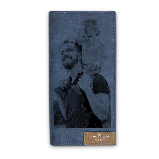 Memorable Gift for Custom Photo Wallet | Bifold Long Style Wallet-Blue - faceonboxer