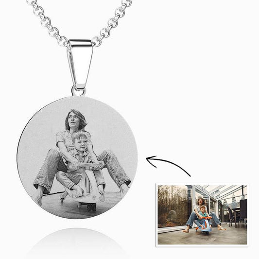 Women's Round Photo Necklace Stainless Steel - faceonboxer