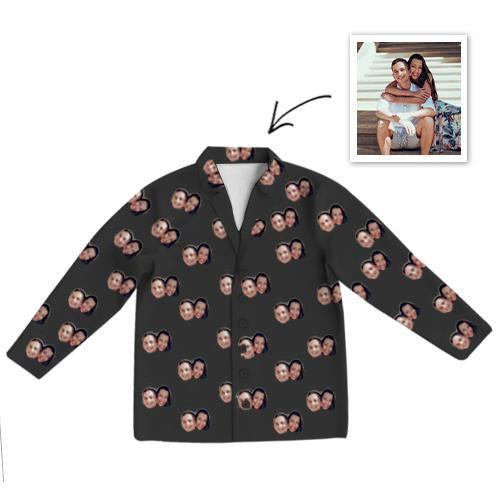 Custom Photo Pajamas Photo Long Sleeve Pajamas Sleepwear Gifts Ideas Nightwear Shirts Unisex-Top Only