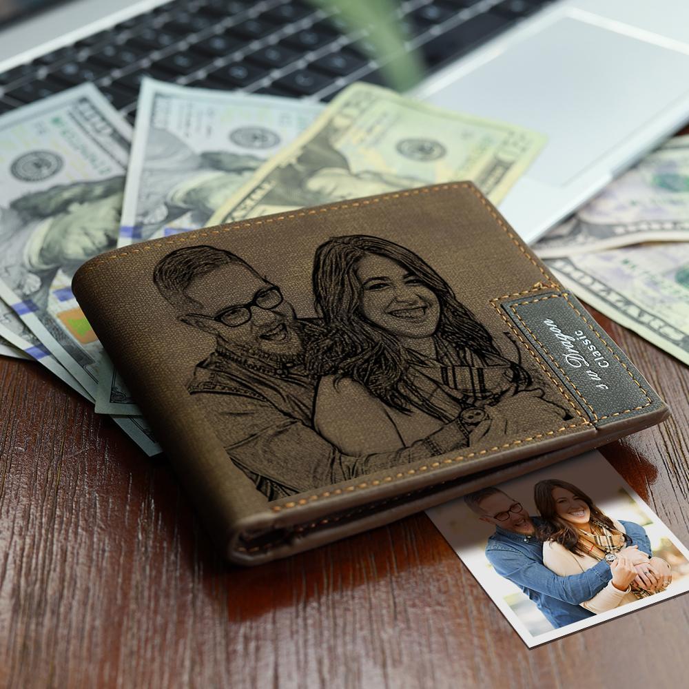 Men's Bifold Custom Photo Wallet Light Coffee Color - faceonboxer