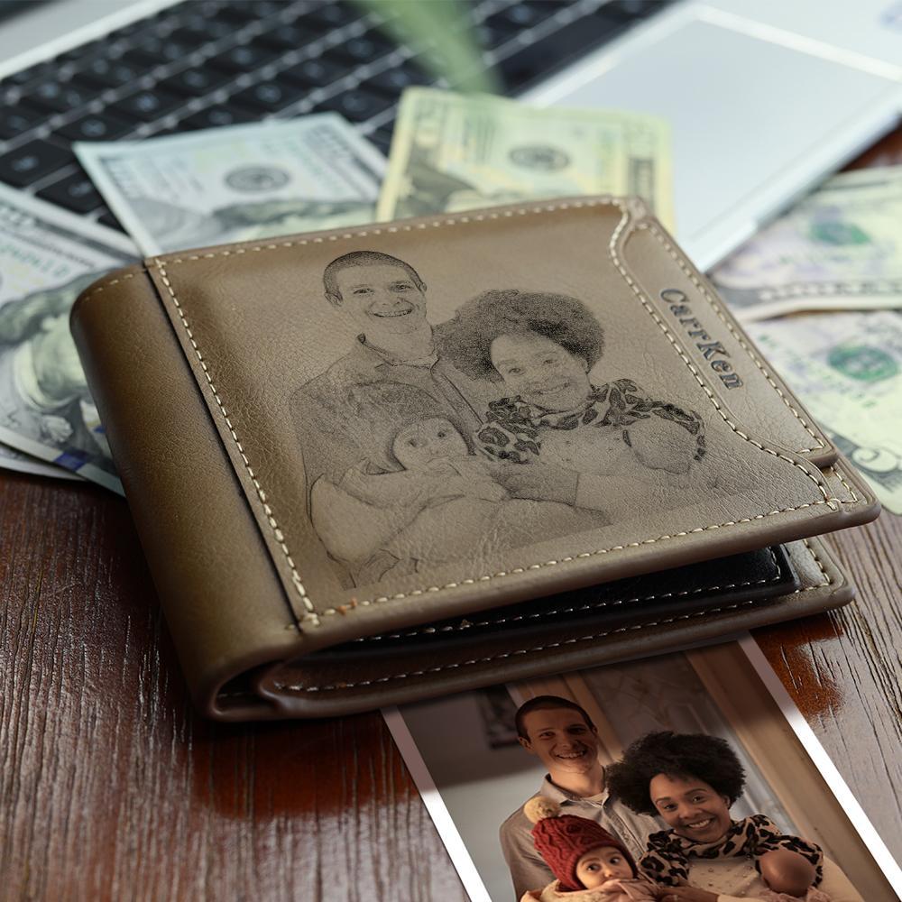 Meaningful Gifts Men's Custom Photo Wallet - Brown Leather - faceonboxer