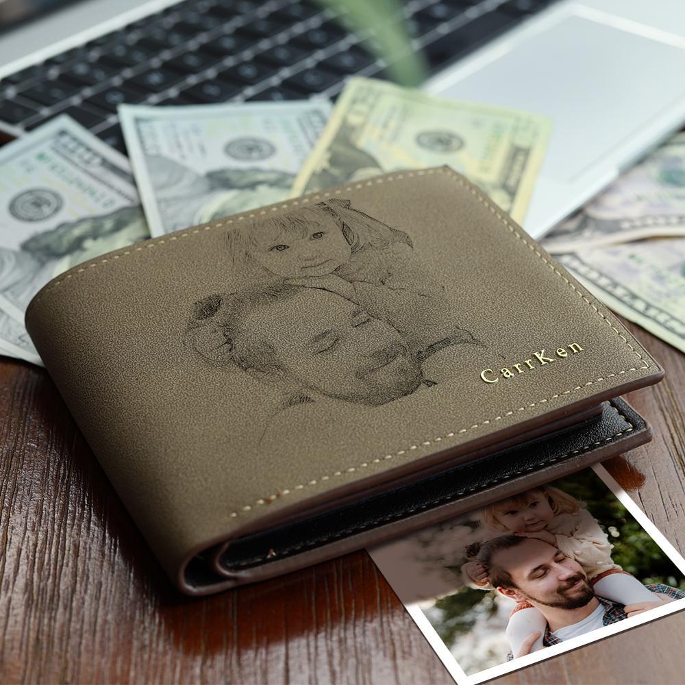 Memorable Gift Men's Custom Photo Wallet - Brown Leather - faceonboxer