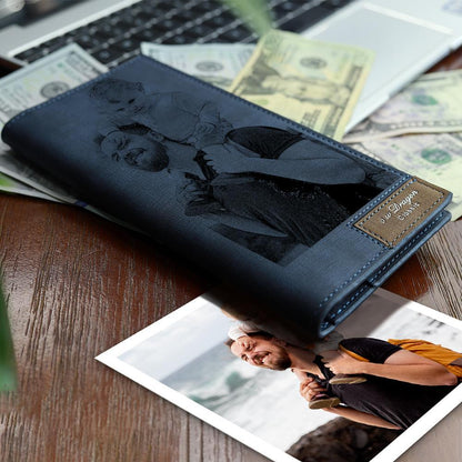 Memorable Gift for Custom Photo Wallet | Bifold Long Style Wallet-Blue - faceonboxer